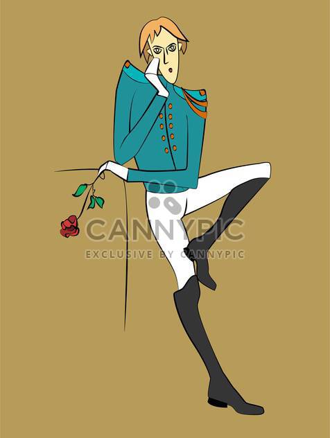 Vector illustration of prince waiting with red rose in hand on beige background - Free vector #125871