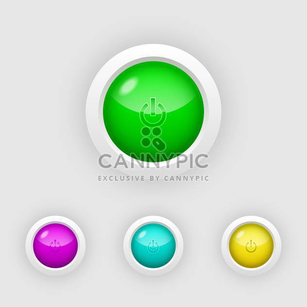 Vector set of glossy round colorful power buttons on white background - Free vector #125931