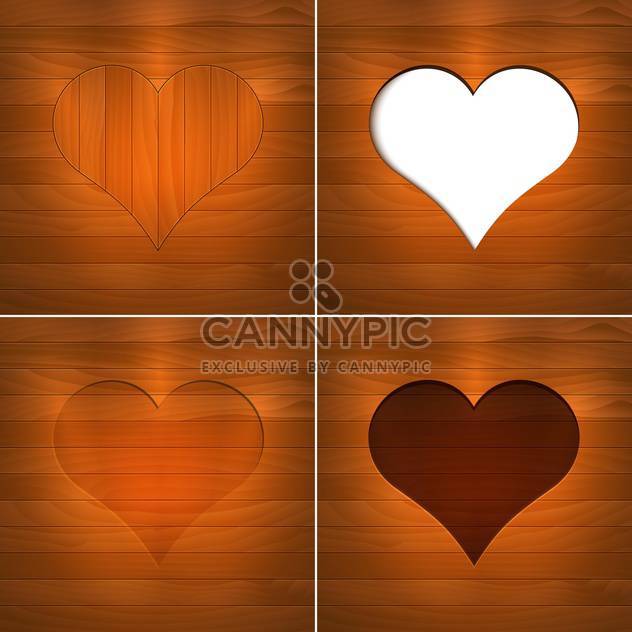 Vector illustration of hearts on brown wooden background with text place - vector gratuit #126181 