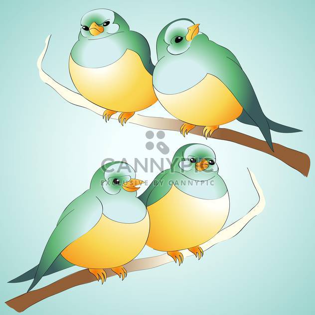 Vector cute birds on wooden branch - vector gratuit #126801 