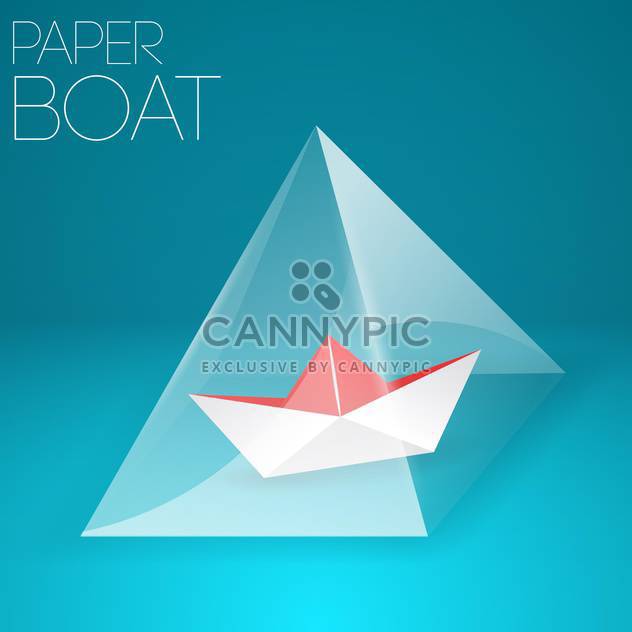 Vector illustration of paper boat in glass pyramid on blue background - vector #127151 gratis