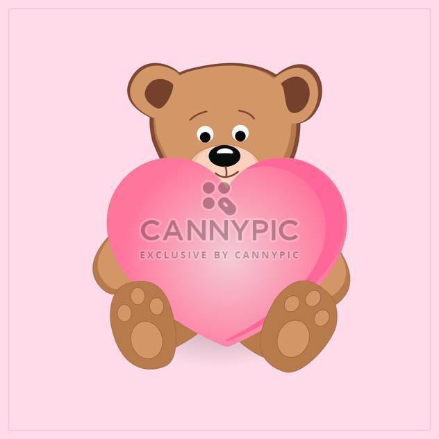 Cute teddy bear holding pink heart with text place - vector gratuit #127581 