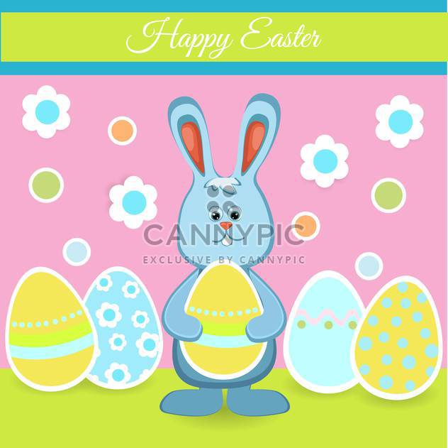 Happy easter card with bunny and eggs for holiday background - Free vector #127621