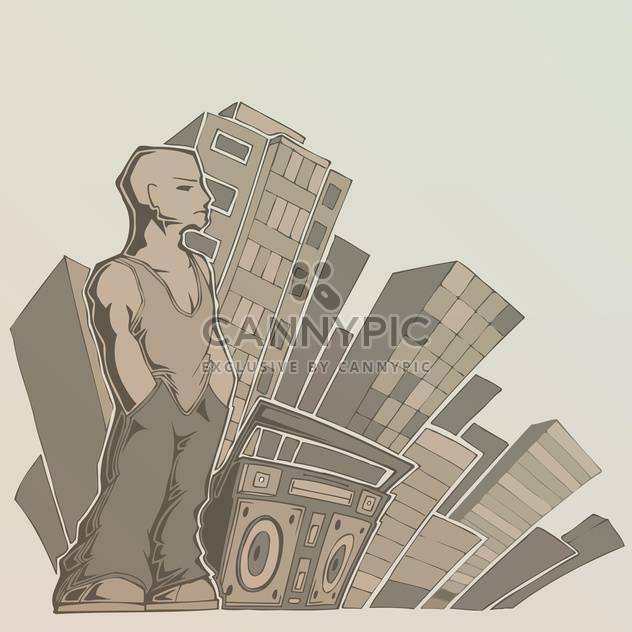 man with boombox on city background - vector gratuit #128271 