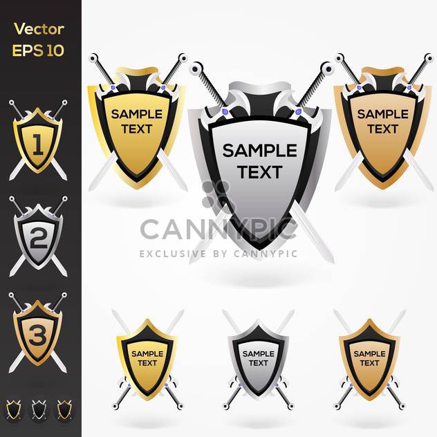 Set of golden, silver, bronze shield and swords - бесплатный vector #128771
