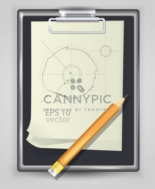 Vector illustration of notepad with pencil and engineering drawing - Free vector #128921