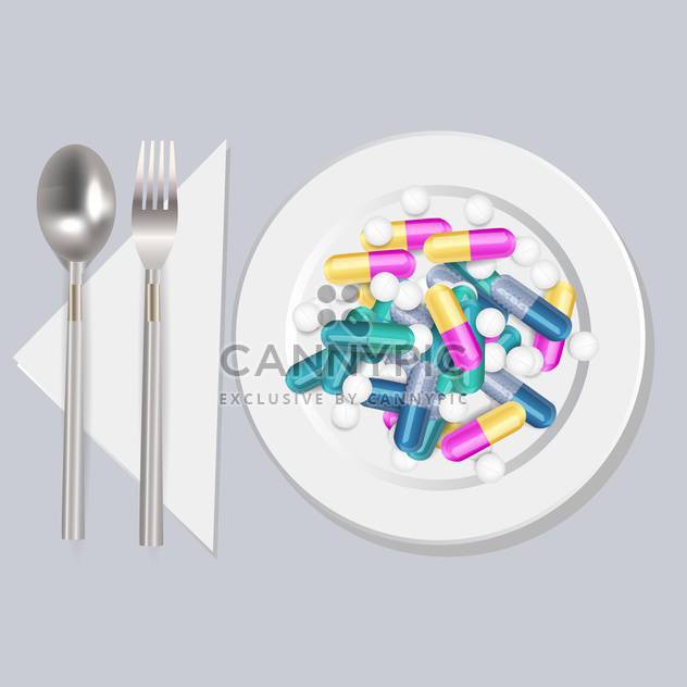 Pills on the plate vector illustration - Free vector #131331
