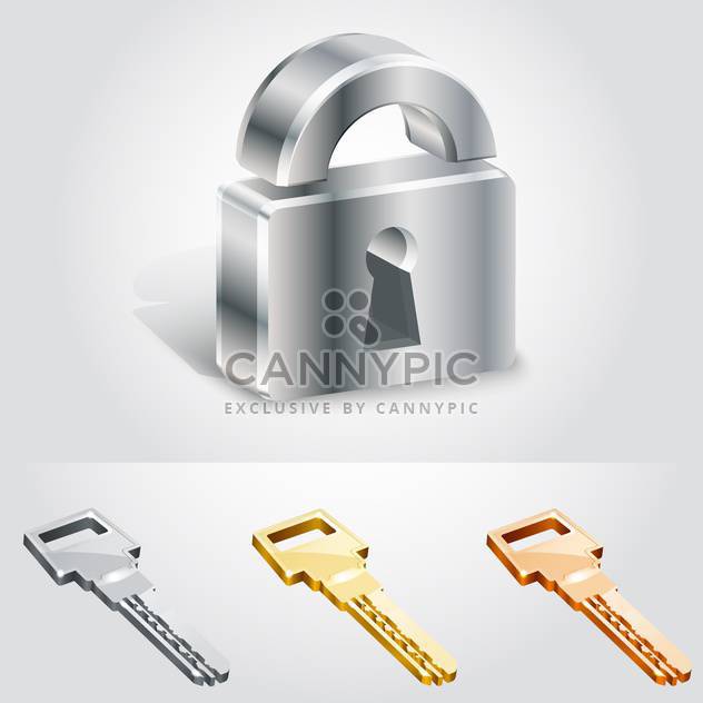 Shiny metal lock with three keys on white background - vector #131501 gratis