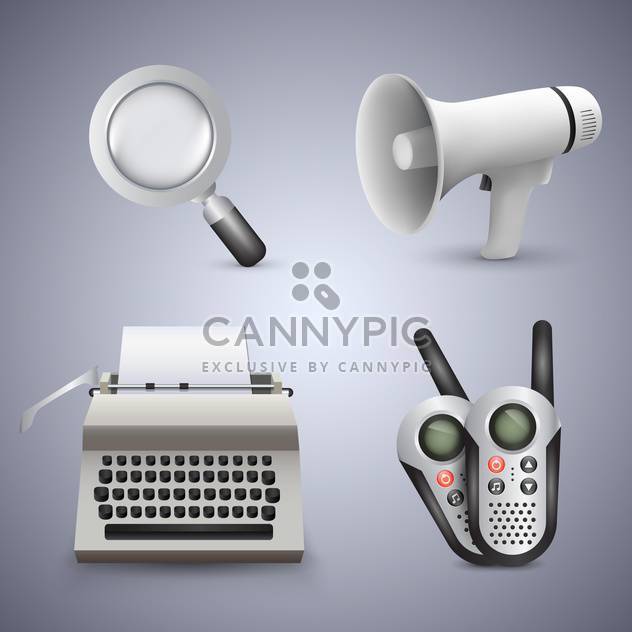 Magnifying glass, gramophone, typewriter and radio - vector gratuit #133751 