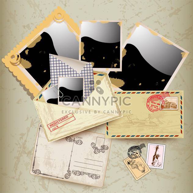 envelope, stamp and photo frames - vector gratuit #133761 