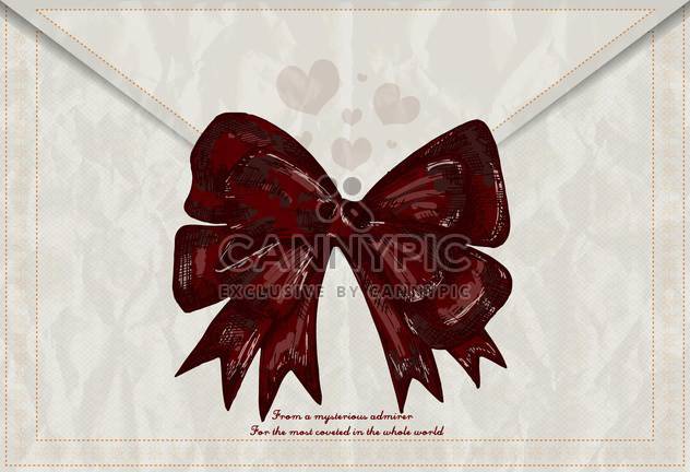 valentines day card with red retro bow on envelope - vector gratuit #135251 
