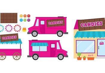 Pink Food Cart And Candy Shop - Kostenloses vector #144851