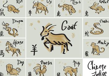 Hand Drawn Chinese Zodiac Vectors - vector #157181 gratis