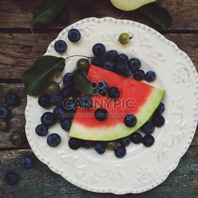 Slice of watermelon and blueberries - Kostenloses image #183281