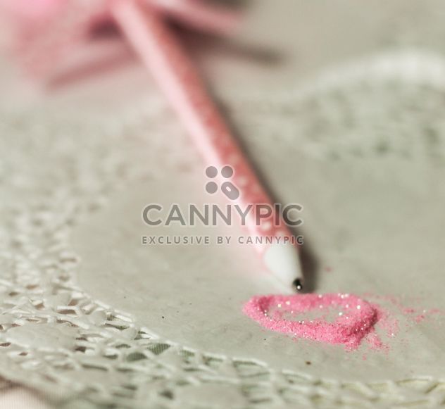 pink polkadot pen with a heart of glitter - Free image #187441