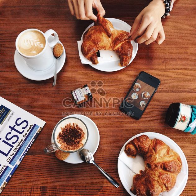 Coffee and croissants for breakfast - Free image #198551