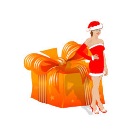Santa Girl With Gift Vector - Free vector #218501