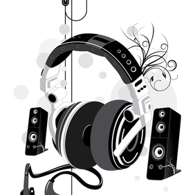 Free Music Headphone & Speakers Vector Illustration - Kostenloses vector #220981