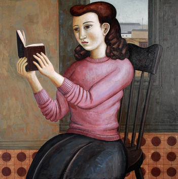 Girl w/ book and purple sweater - image gratuit #315751 
