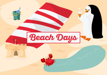 Free Beach Time Background with Cute Penguin - Free vector #335421