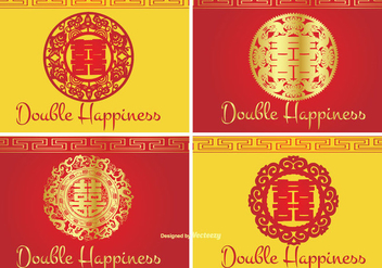 Chinese Double Happiness Symbol Label Set - vector gratuit #338171 