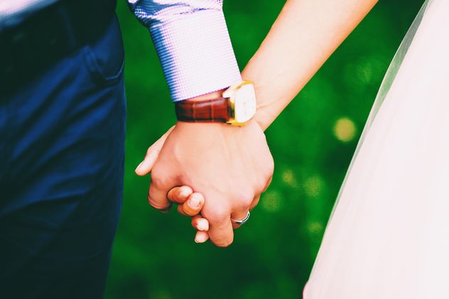 Wedding couple holding hands closeup - Free image #345101