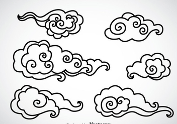 Black Outline Chinese Clouds Vector - бесплатный vector #351961