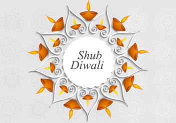Shubh Diwali With Rangoli And Oil Lamp - Free vector #354381