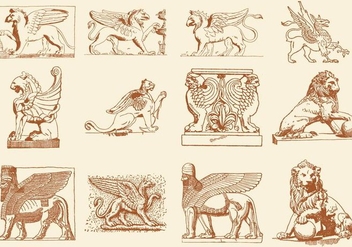 Statues Of Lions Griffins And God Vectors - vector gratuit #359751 