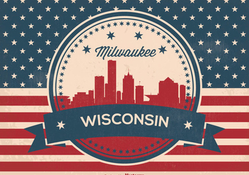 Retro Milwaukee Wisconsin Skyline Illustration - бесплатный vector #364001