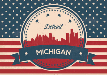 Detriot Michigan Retro Skyline Illustration - vector gratuit #366511 