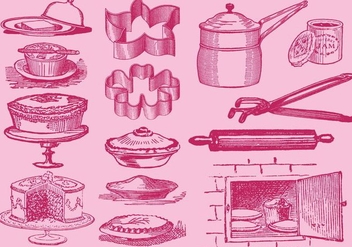 Vintage Desserts And Kitchen Tool Vectors - Free vector #367301