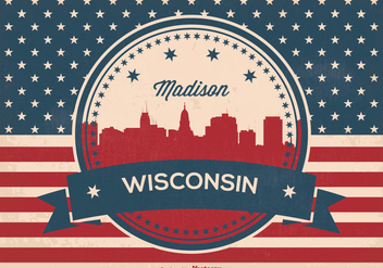 Retro Madison Wisconsin Skyline Illustration - vector gratuit #367701 