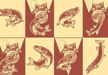 Pike Fshing Poster Set - Kostenloses vector #375611