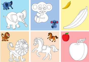 Coloring Fruits and Animals Pages - vector #378171 gratis