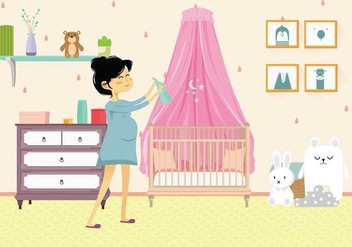 Free Pregnant Mom in Nursery Illustration - бесплатный vector #389241