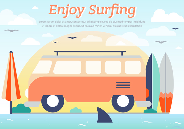 Hippie Bus Surfing Vector Background - бесплатный vector #393741