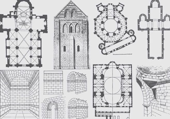 Ancient Architecture Plan And Illustrations - бесплатный vector #395451