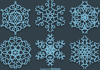 Set Of 6 Vector Blue Snowflakes - Free vector #396471