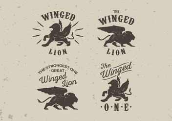 Winged lion old vintage label style lettering vector pack - vector gratuit #396871 