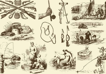 Sepia Fishing Rod Illustrations - Kostenloses vector #403231