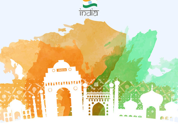 India Night Gate With Buildings Illustration - бесплатный vector #406581