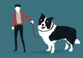 Man with Border Collie Vector Illustration - Free vector #410661