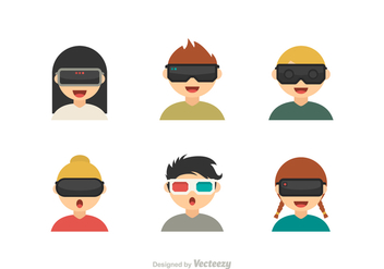 Free Vector Kids With Virtual Reality Glasses Icons - Free vector #412921