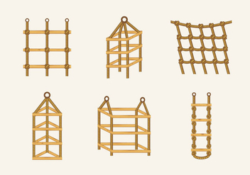 Rope ladder knot wood stairs vector stock - Free vector #415591