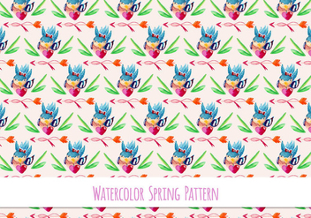 Free Vector Floral Pattern With Cute Bird - vector gratuit #417801 