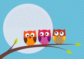Cute Colorful Owl Vectors on a Branch - Free vector #423311