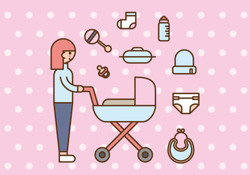 Pink Babysitter or Mom and Baby Vectors - бесплатный vector #425001