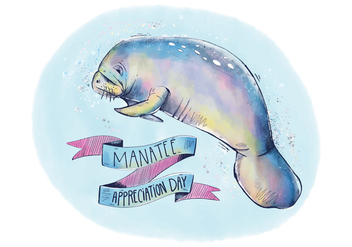 Colorful Manatee Appreciation Background with Ribbon And Lettering Watercolor Style - Kostenloses vector #427711