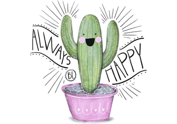 Cute Pink and Green Succulent Illustration Character Watercolor With Quote - vector #429641 gratis